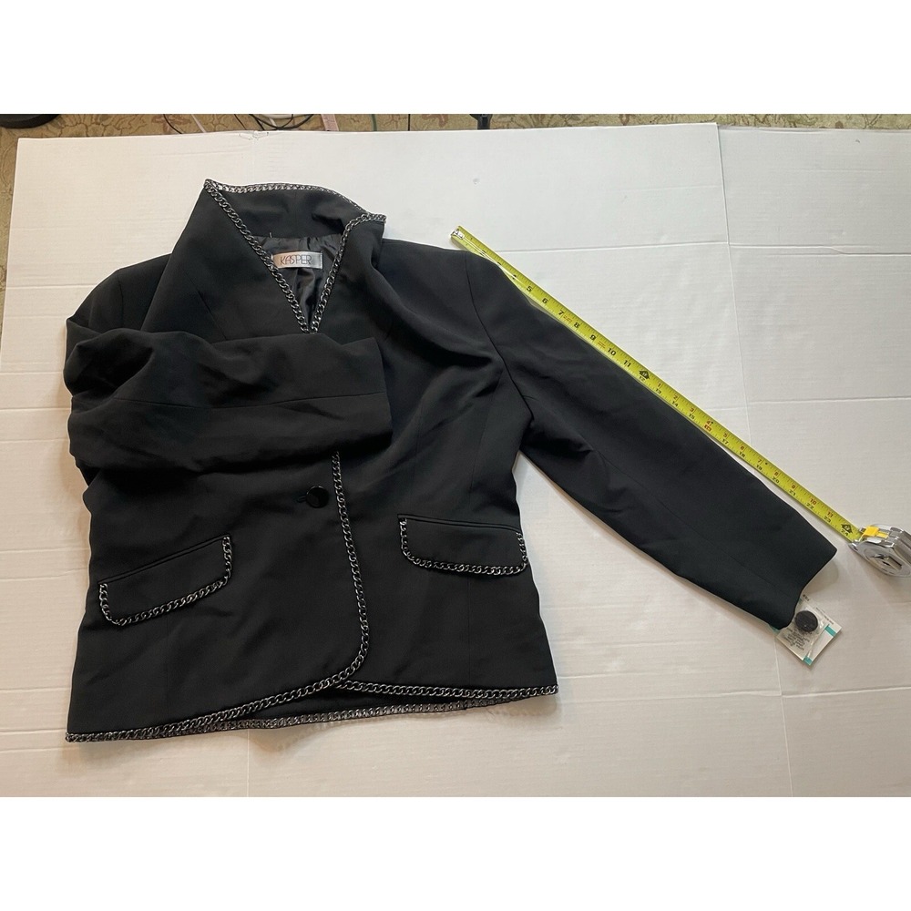 KASPER Black Embellished Button Front Lined Jacket Blazer Size 16P retail $139 - Picture 5 of 13